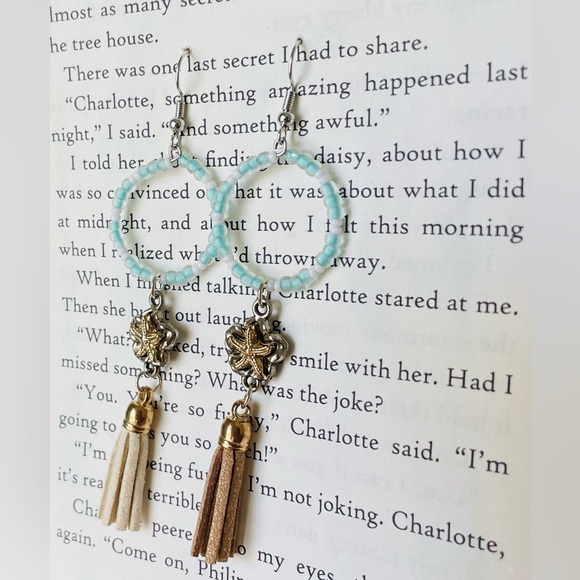 Daughters Of the King Jewelry - Beachy Boho Starfish Sea Glass Dangle Mixed Metal Drop Earring Set